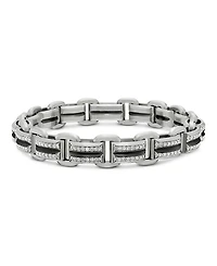 Men's Sterling Silver Deco Diamond Pavé Beveled Link Bracelet