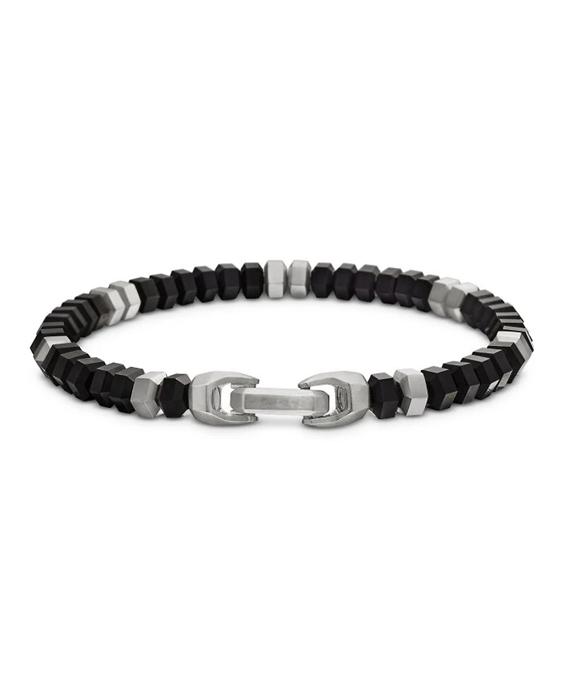 Men's Hex Bead Bracelet Sterling Silver, 6mm