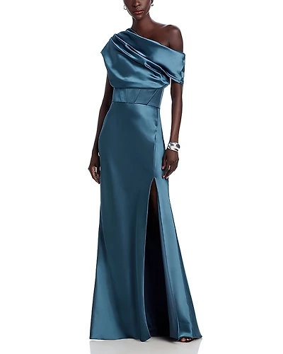 Amsale Asymmetric Draped Gown