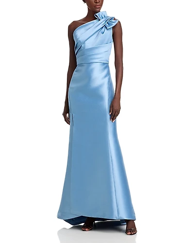 Amsale One Shoulder Bow Gown