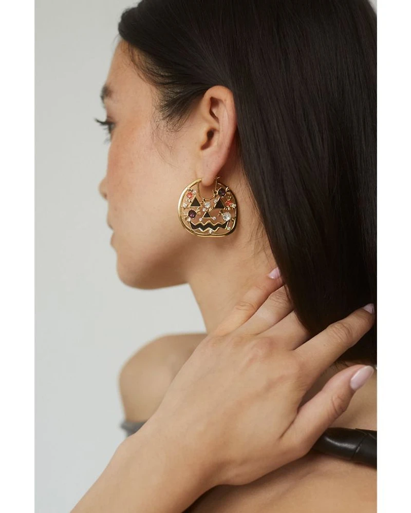 Haunt Couture Jack O' Lantern Hoop Earrings in 18K Gold Plated