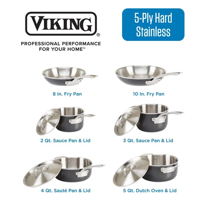 Hard Anodized 10 Pc Cookware Set with Stainless Steel Interior