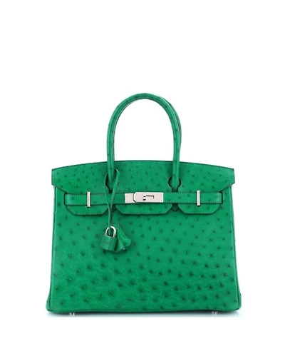 Birkin 30 Handbag Green Ostrich with Palladium Hardware
