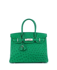 Birkin 30 Handbag Green Ostrich with Palladium Hardware