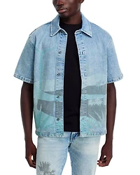 Spring Break Short Sleeve Button Front Denim Shirt