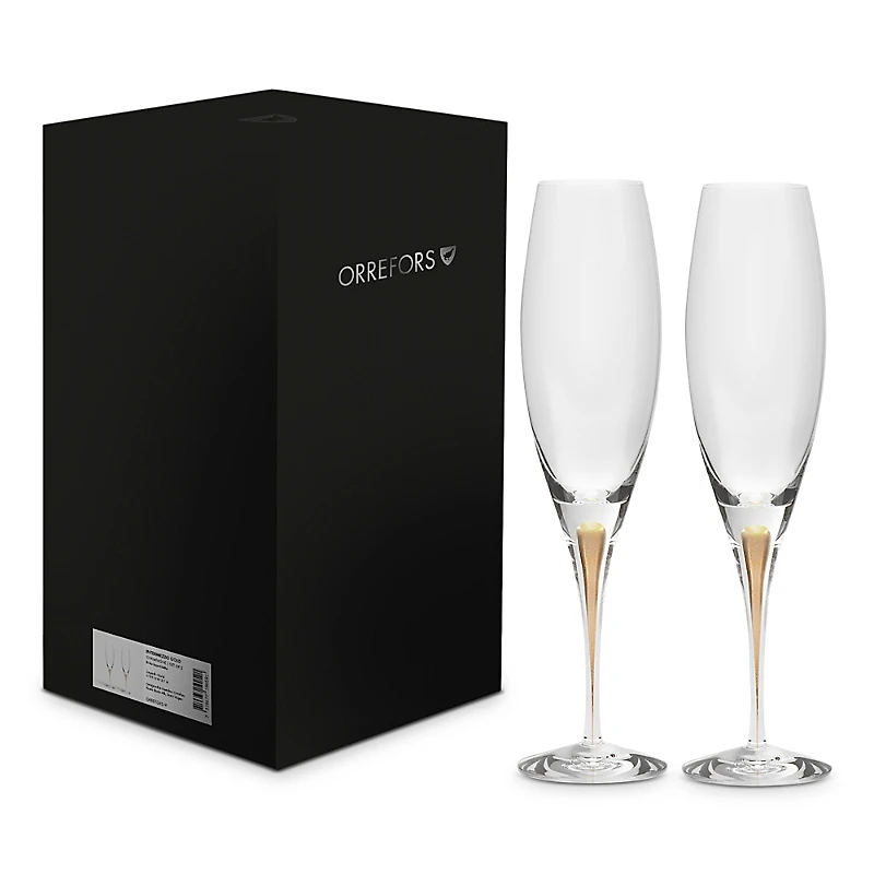 Orrefors Intermezzo Gold Champagne Glasses, Set of 2