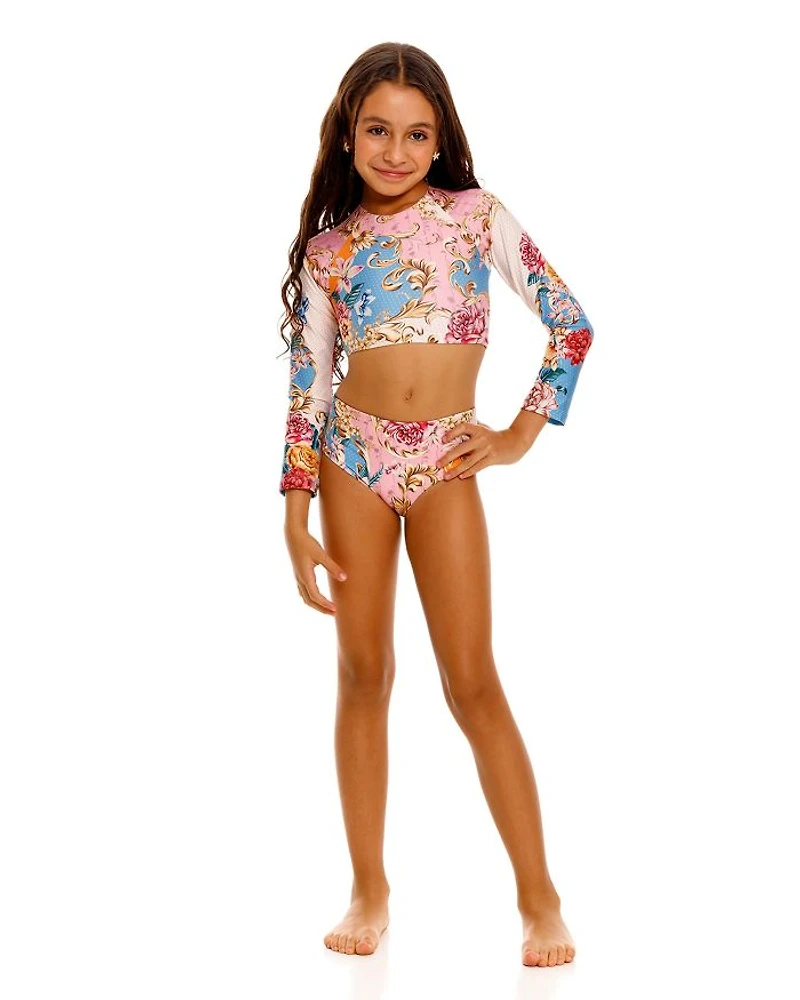 Girls' Caramel Blush Long Sleeve 2 Piece Swimsuit - Little Kid, Big Kid