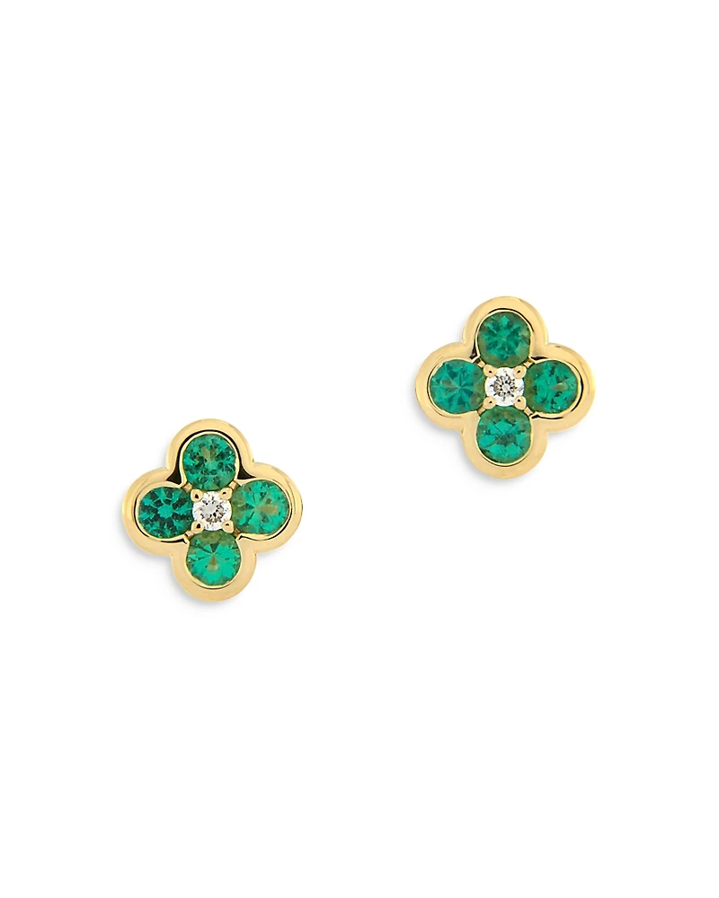 Bloomingdale's Fine Collection Emerald & Diamond Bezel Clover Stud Earrings