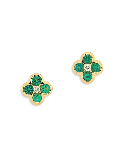 Bloomingdale's Fine Collection Emerald & Diamond Bezel Clover Stud Earrings