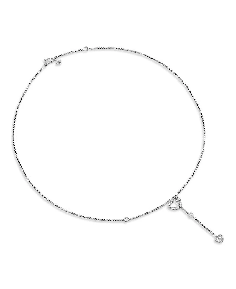 Cable Collectibles Heart Y Necklace in Sterling Silver with Pavé Diamonds, 21"