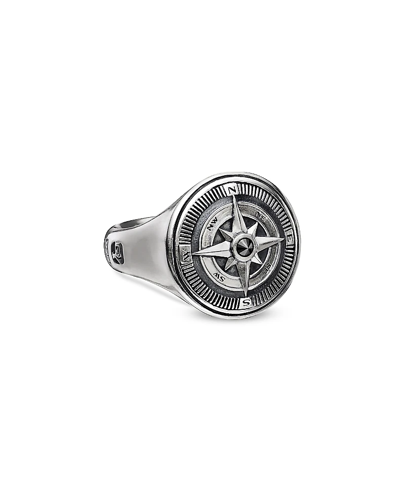 David Yurman Men's Sterling Silver Maritime Compass Signet Ring with Black Diamond
