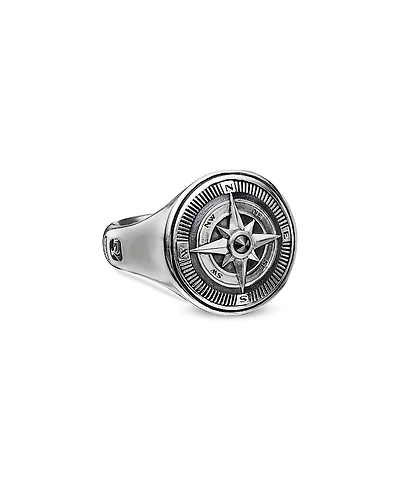 David Yurman Men's Sterling Silver Maritime Compass Signet Ring with Black Diamond