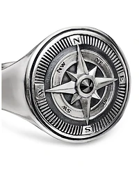 Men's Sterling Silver Maritime Compass Signet Ring with Black Diamond