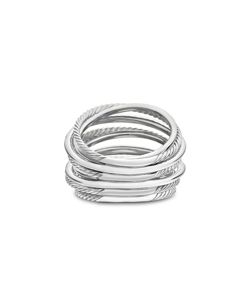 Sterling Silver Crossover Wide Ring with Diamonds