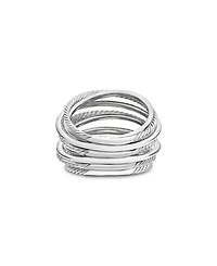 Sterling Silver Crossover Wide Ring with Diamonds