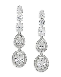 Radiant Cubic Zirconia Halo Linear Drop Earrings in Rhodium Plated