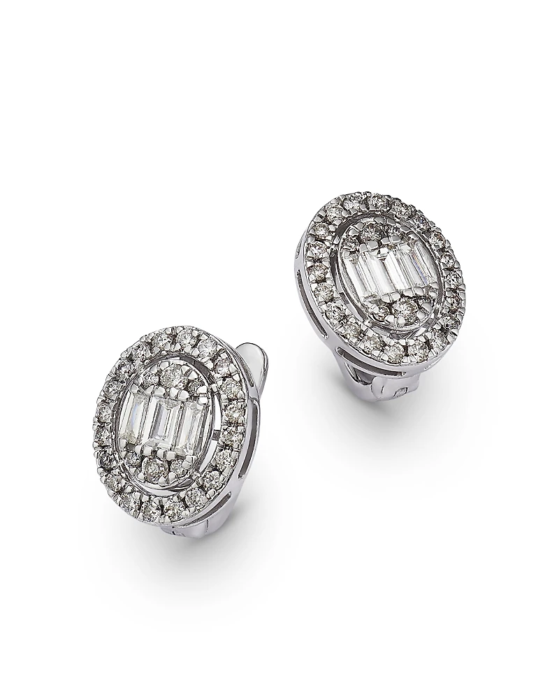 Bloomingdale's Fine Collection Diamond Round & Baguette Halo Hoop Earrings