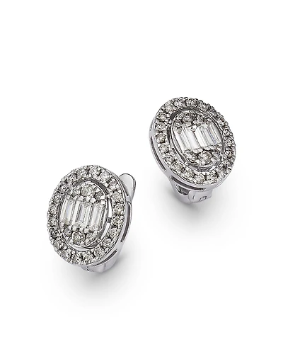 Bloomingdale's Fine Collection Diamond Round & Baguette Halo Hoop Earrings