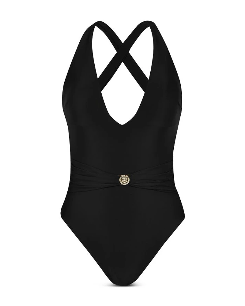 Lisa Solids Plunge Neck One Piece Swimsuit