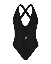 Lisa Solids Plunge Neck One Piece Swimsuit