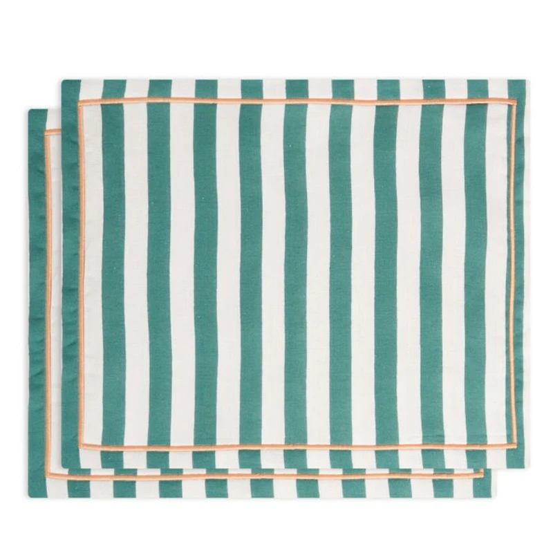 Green Stripe Linen Placemat, Set of 2