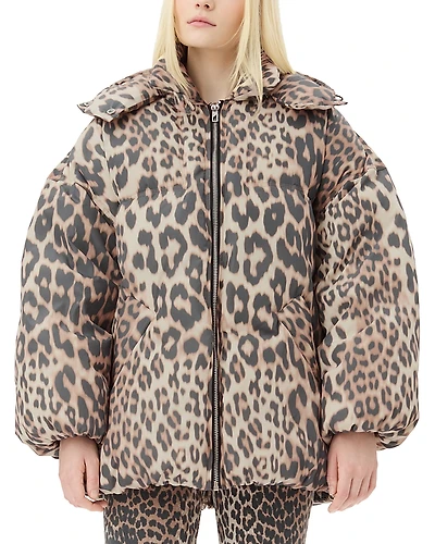 Ganni Leopard Puffer Down Jacket