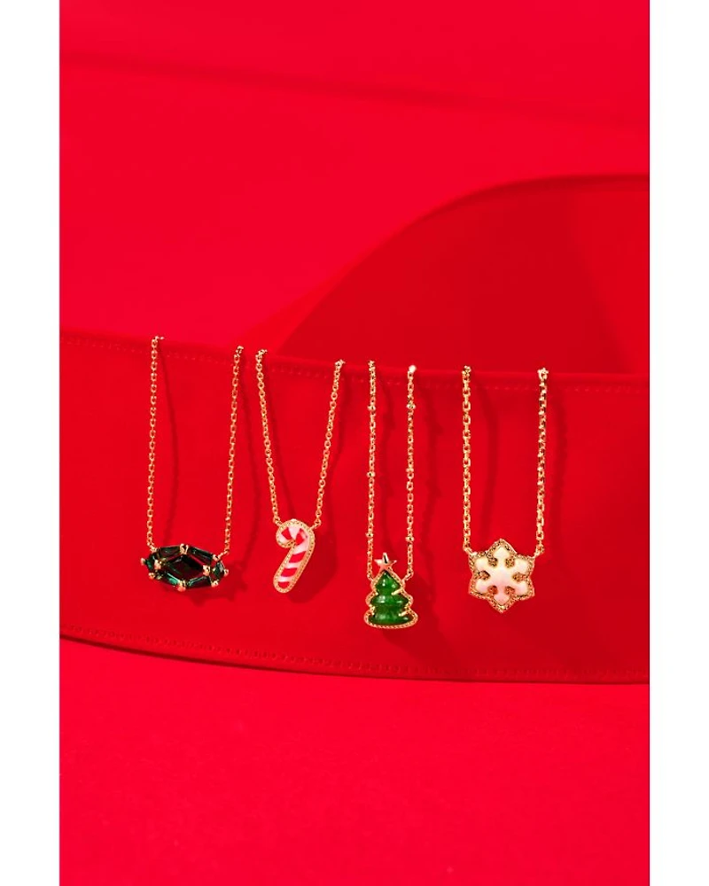 Green Quartzite Holiday Tree Adjustable Pendant Necklace in 14K Gold Plated, 14"-18"