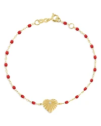 Gigi Clozeau 18K Yellow Gold Heart Lumiere Diamond & Red Bead Sunray Heart Charm Bracelet