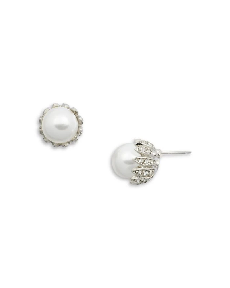 Imitation Pearl & Crystal Stud Earrings