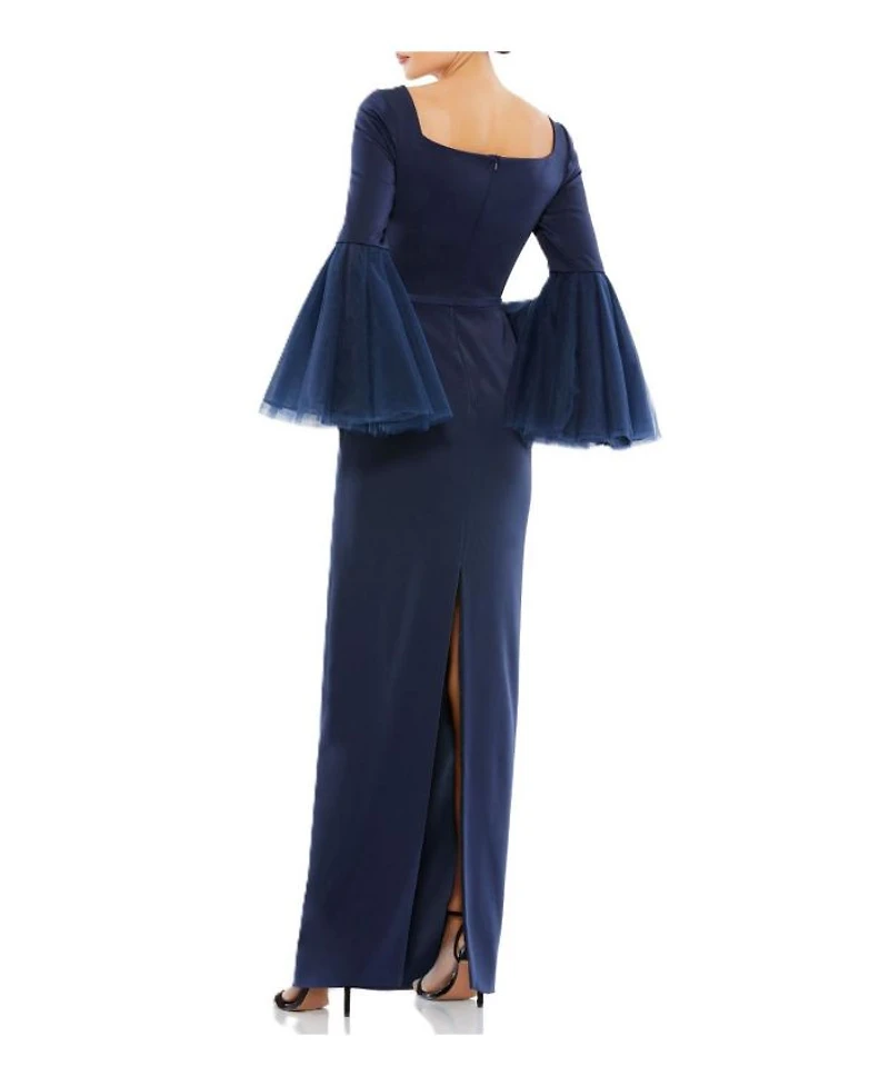 Flounce Sleeve Square Neck Column Gown