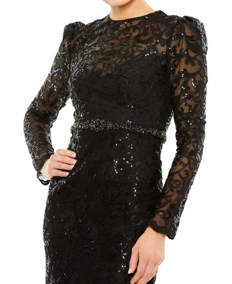 Embellished High Neck Long Sleeve Gown