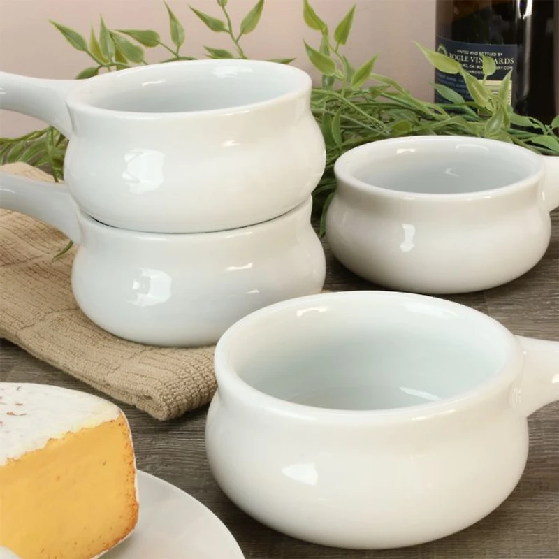 Onion Soup 12 oz. White Bowls, Set of 4