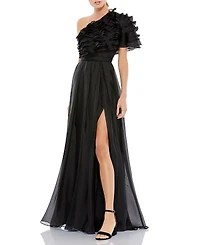 Mac Duggal Ruffle Layered One Shoulder Gown