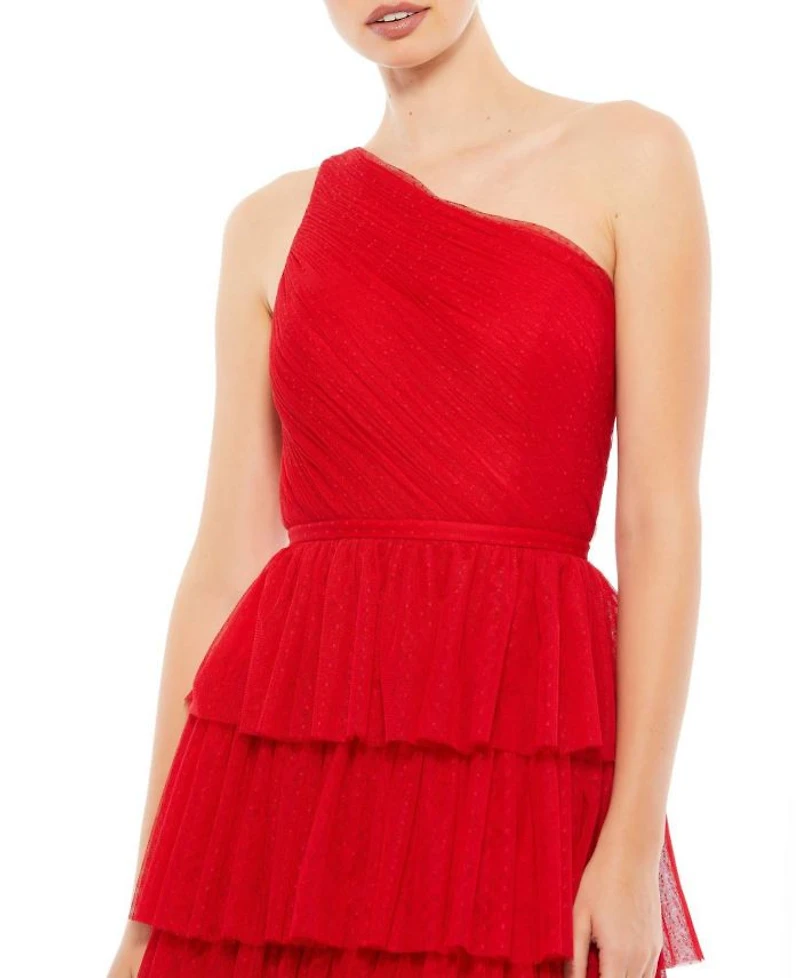 One Shoulder Layered Tiered Tulle Gown