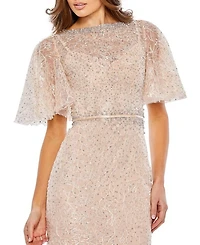 Embellished Neck Butterfly Sleeve Trumpet Gown