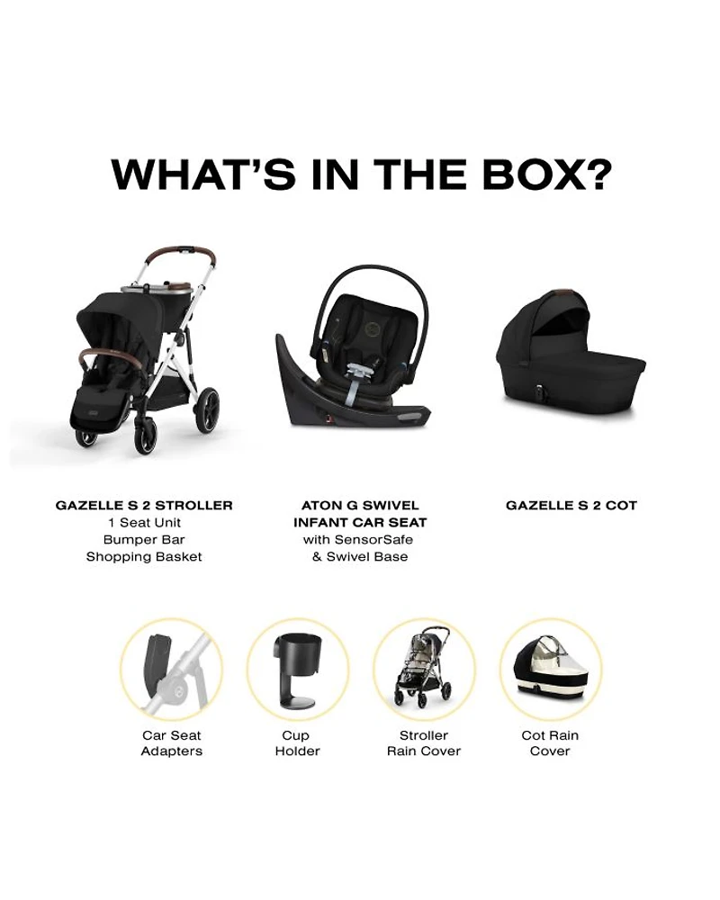 Gazelle S 2 Single to Double + Aton G Swivel Travel System with Cot