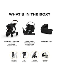 Gazelle S 2 Single to Double + Aton G Swivel Travel System with Cot
