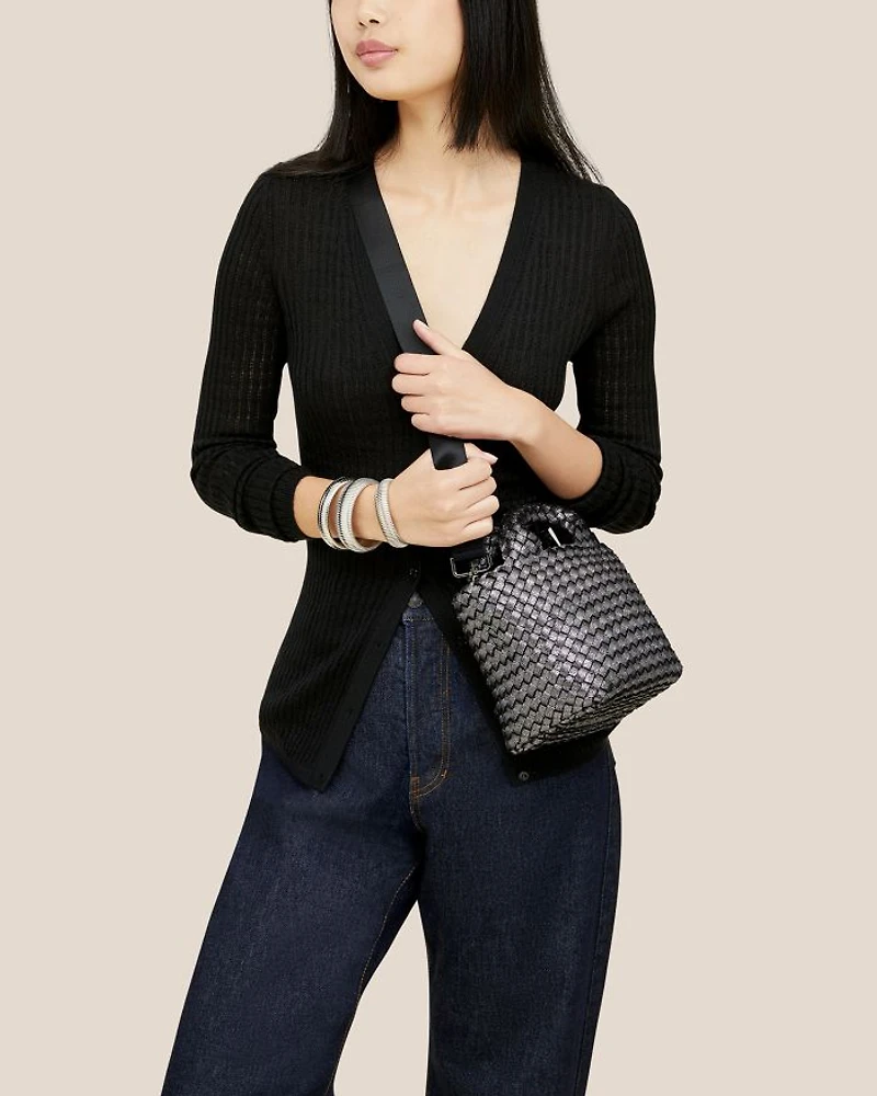 St. Barths Woven Metallic Silver Petite Tote Bag