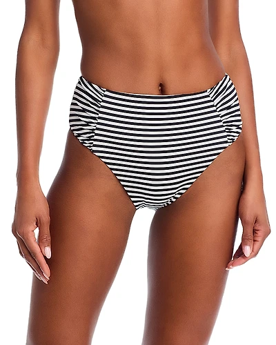 Aqua Striped High Waist Bikini Bottom - Exclusive