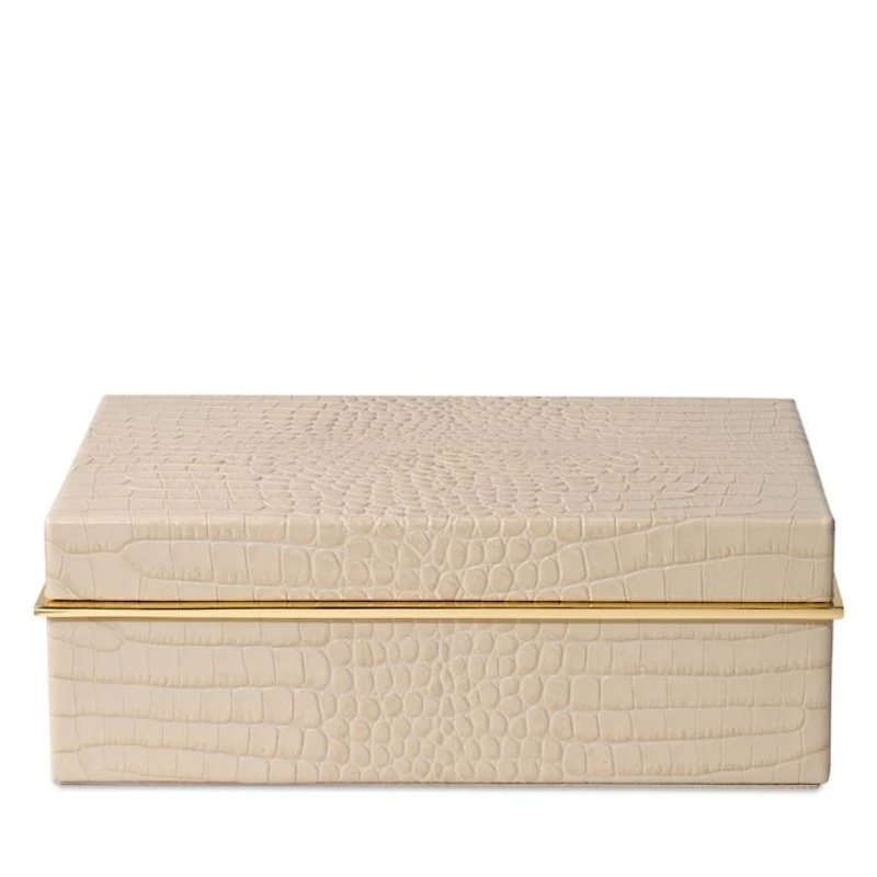 Classic Croc Embossed Leather Small Box in Fawn