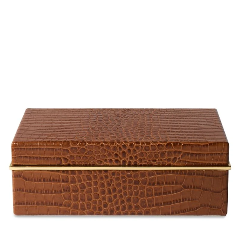 Classic Croc Embossed Leather Small Box in Chestnut