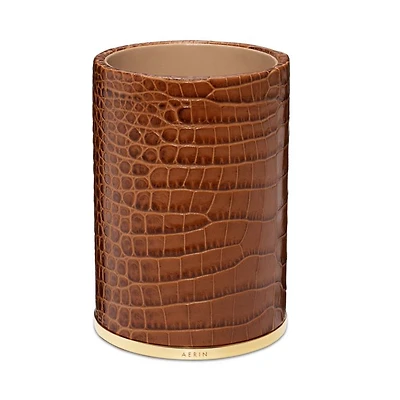 Classic Croc Embossed Leather Pencil Cup in Chestnut