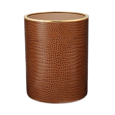 Classic Croc Embossed Leather Wastebasket in Chestnut