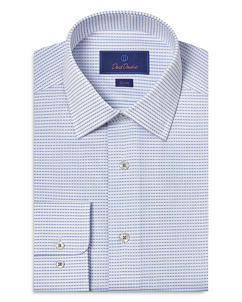 David Donahue Slim Fit Horizontal Dobby Dress Shirt