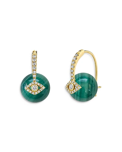Sydney Evan 14K Yellow Gold Malachite & Diamond Bezel Evil Eye Earrings
