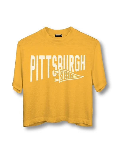 Junk Food Clothing Women's Nfl Pittsburgh Steelers Dual Threat Mock Neck Crop Tee