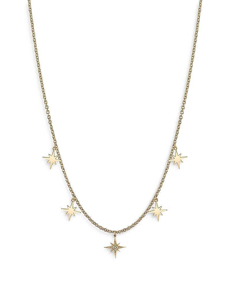 Sydney Evan 14K Yellow Gold Diamond Starburst Fringe Statement Necklace, 16