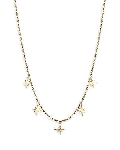 Sydney Evan 14K Yellow Gold Diamond Starburst Fringe Statement Necklace, 16