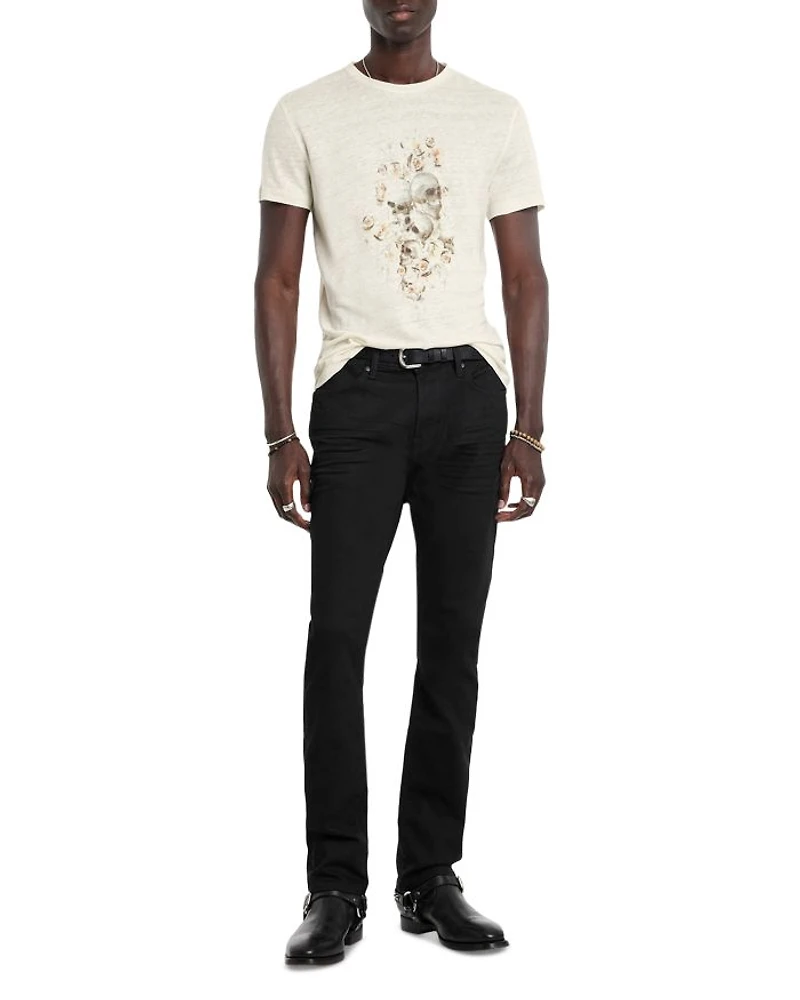 Floral Skull Graphic Print Linen Tee