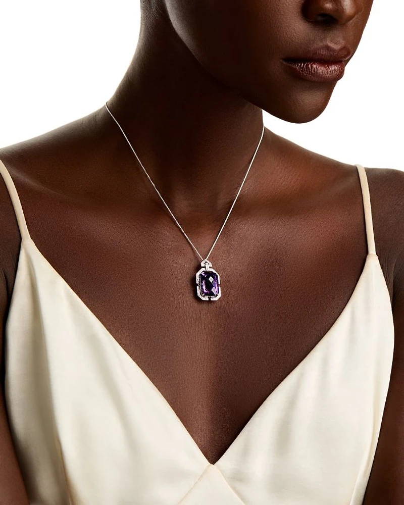 14K White Gold Amethyst & Diamond Necklace, 18"